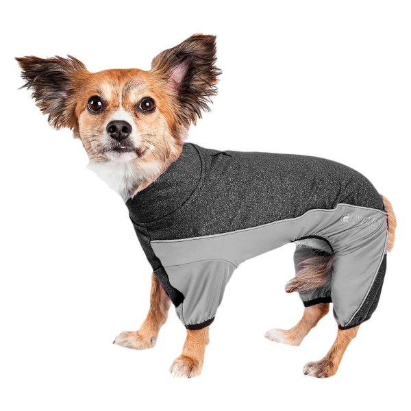 Pet Life® - Active Chase Pacer Small Charcoal Gray/Black Medium Weight 4-Way-Stretch Fitness Dog Yoga Tracksuit