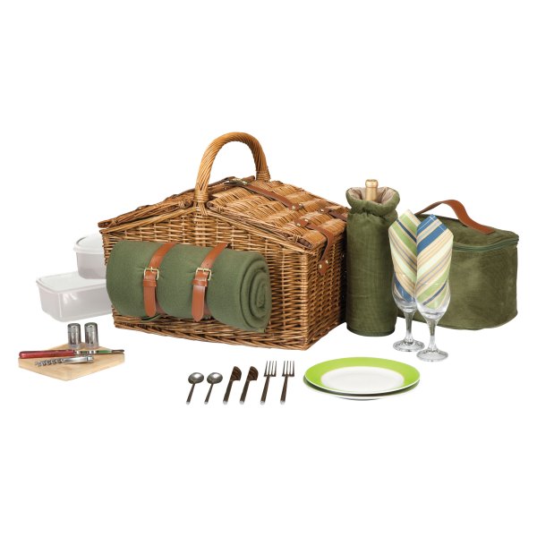 Picnic Time® - Somerset Sage/Hunter Plaid Picnic Basket