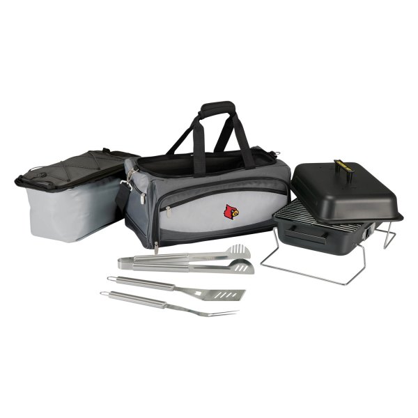 Picnic Time® - Buccaneer NCAA Louisville Cardinals 24-Can Black/Gray Cooler Bag with Charcoal Grill