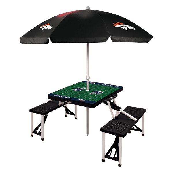 Picnic Time® - NFL Denver Broncos Black Portable Folding Camp Table Set with Umbrella