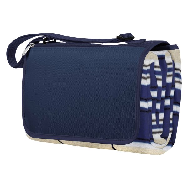 Picnic Time® - Moka 59" x 51" Blue Stripe/Navy Picnic Blanket Tote