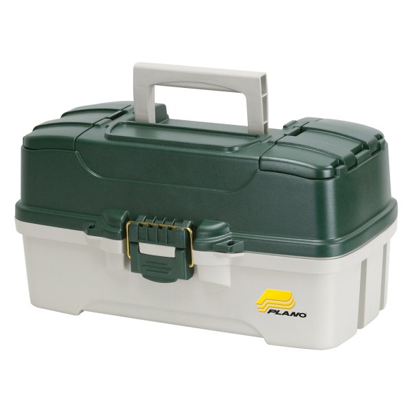 Plano® - 16.25" x 8.38" Green Metallic/Off-White Plastic 3-Tray Tackle Box
