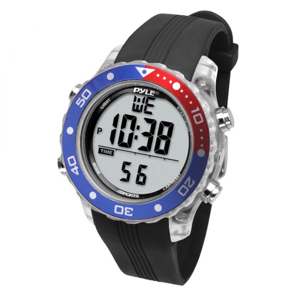 Pyle® - Blue/Red Diving Watch with Black Silicone Band