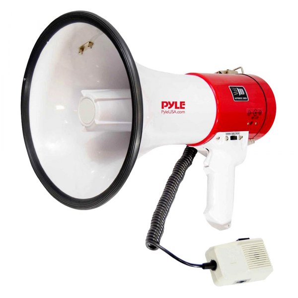 Pyle® - 50 W Red/White Megaphone Speaker with Talk & Siren Modes