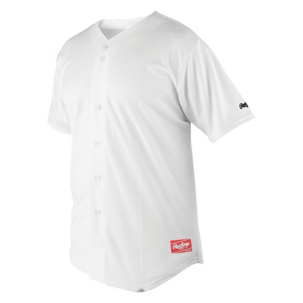 Rawlings® - Youth X-Large White Baseball Mesh Button Front Short Sleeve Jersey