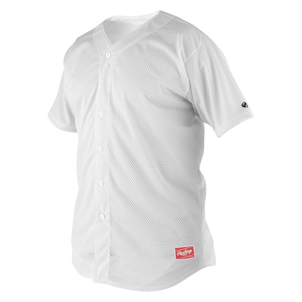 Rawlings® - Youth Large White Baseball Mesh Button Front Short Sleeve Jersey