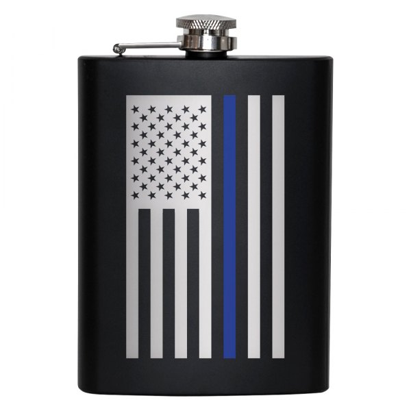 Rothco® - Thin Blue Line Flag™ 8 fl. oz. Black Stainless Steel Flask