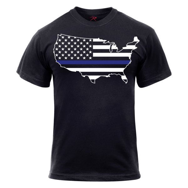Rothco® - Thin Blue Line America Map Men's Large Black T-Shirt