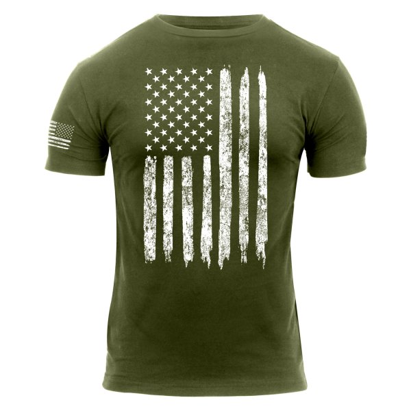 Rothco® - Distressed U.S. Flag Men's Large Olive Drab Athletic Fit T-Shirt