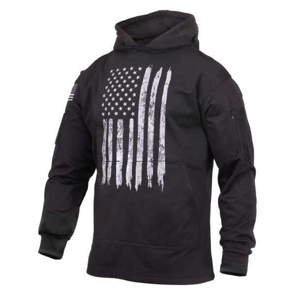 Rothco® - Distressed U.S. Flag Men's Large Black Pullover Hoodie with Concealed Carry