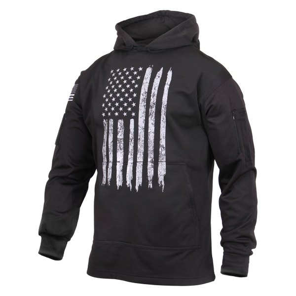 Rothco® - Distressed U.S. Flag Men's 4X-Large Black Pullover Hoodie with Concealed Carry
