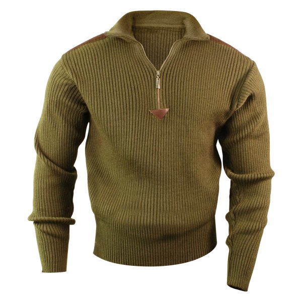 Rothco® - Men's Large Olive Drab Acrylic Commando Sweater with Quarter Zip