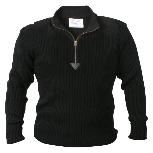 Rothco® - Men's Large Black Acrylic Commando Sweater with Quarter Zip