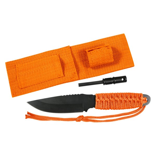 Rothco® - 3.5" Black/Orange Drop Point Serrated Paracord Fixed Knife with Sheath