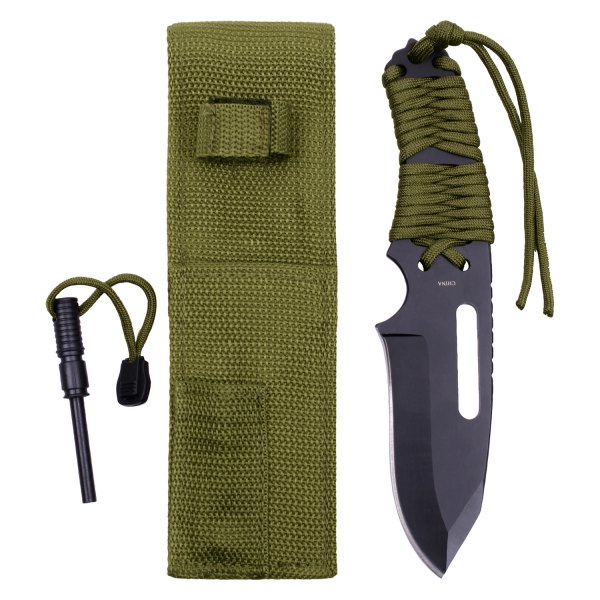Rothco® - 3.75" Black/Olive Drab Clip Point Paracord Fixed Knife with Sheath