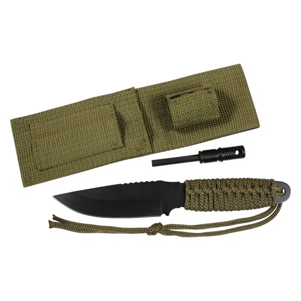Rothco® - 3.5" Black/Olive Drab Drop Point Serrated Paracord Fixed Knife with Sheath