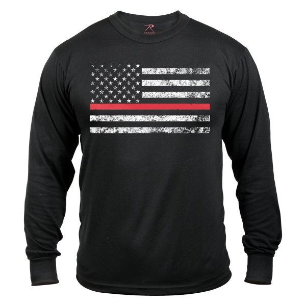 Rothco® - Thin Red Line Men's Large Black Long Sleeve T-Shirt
