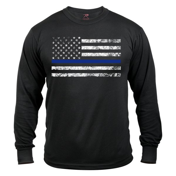 Rothco® - Thin Blue Line Men's Small Black Long Sleeve T-Shirt