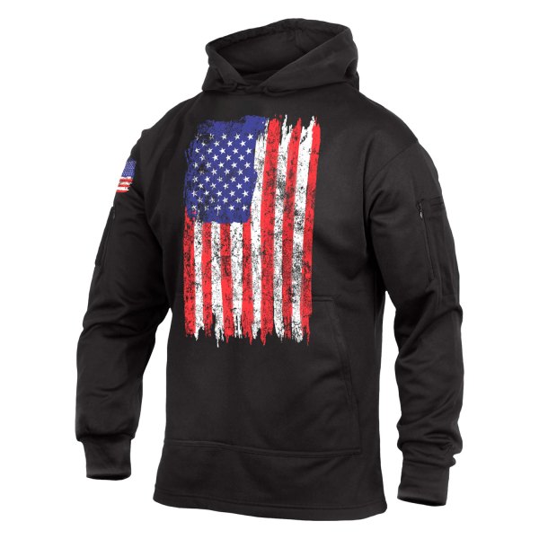 Rothco® - U.S. Flag Men's Small Black Pullover Hoodie with Concealed Carry