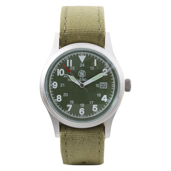 Rothco® - Smith & Wesson™ Round Silver Stainless Steel Watch with Gray Canvas Band