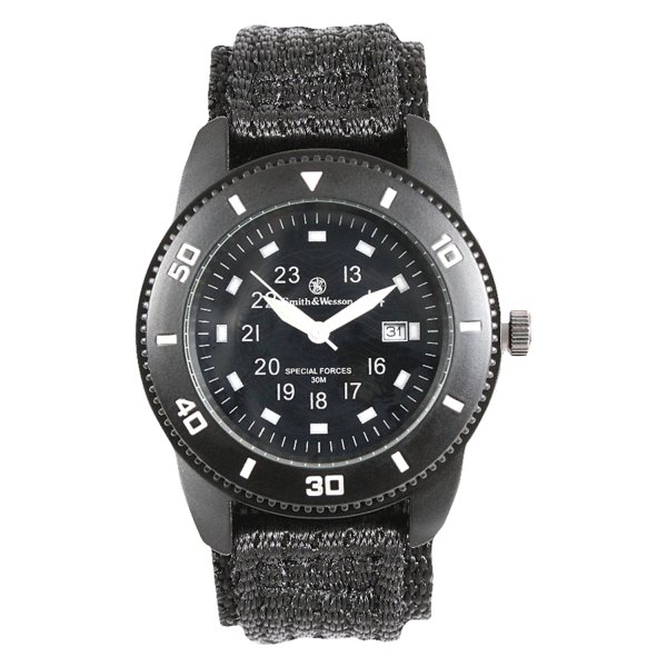 Rothco® - Smith & Wesson™ Round Black Stainless Steel Watch with Black Nylon Band