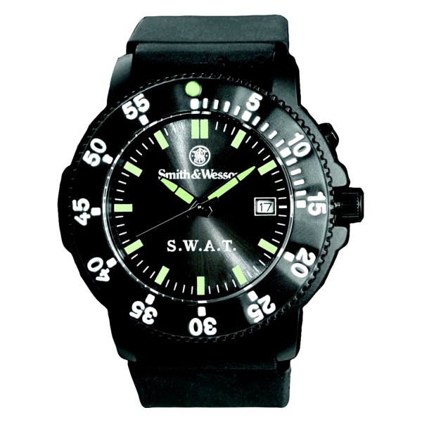 Rothco® - Smith & Wesson™ S.W.A.T Round Black Stainless Steel Watch with Black rubber Band
