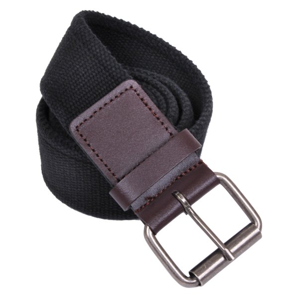 Rothco® - Vintage 43" Black Single Prong Web Belt with Leather Accents