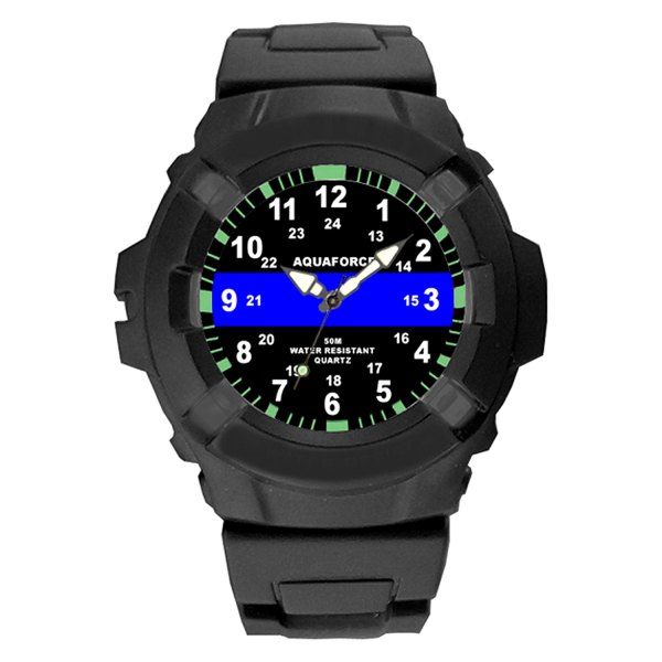 Rothco® - Aquaforce™ Blue Line Round Black Rubber Watch with Black Rubber Band