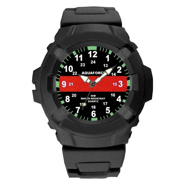 Rothco® - Aquaforce™ Red Line Round Black Rubber Watch with Black Rubber Band