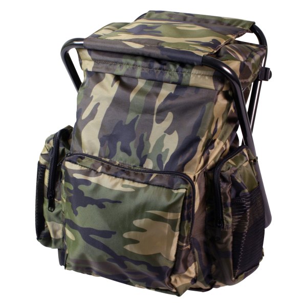 Rothco® - 17.5" x 11" x 4" Woodland Camo Tactical Backpack with Stool Combo Pack