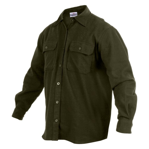 Rothco® - Men's Small Olive Drab Solid Flannel Long Sleeve Shirt