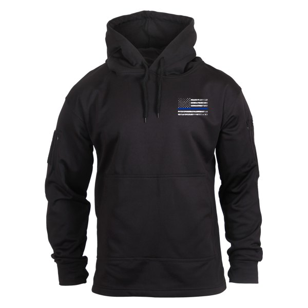 Rothco® - Thin Blue Line Men's X-Small Black Pullover Hoodie with Concealed Carry