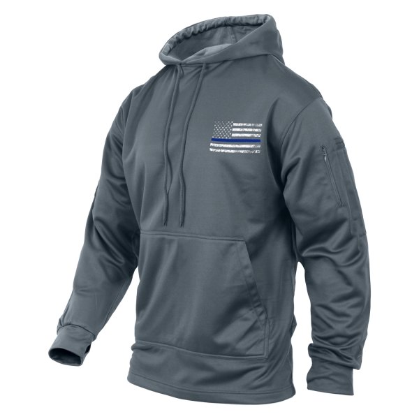Rothco® - Thin Blue Line Men's Small Gray Pullover Hoodie with Concealed Carry