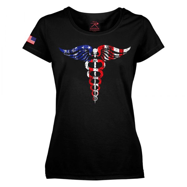 Rothco® - Caduceus Medical Symbol Women's Medium Black Long Length T-Shirt