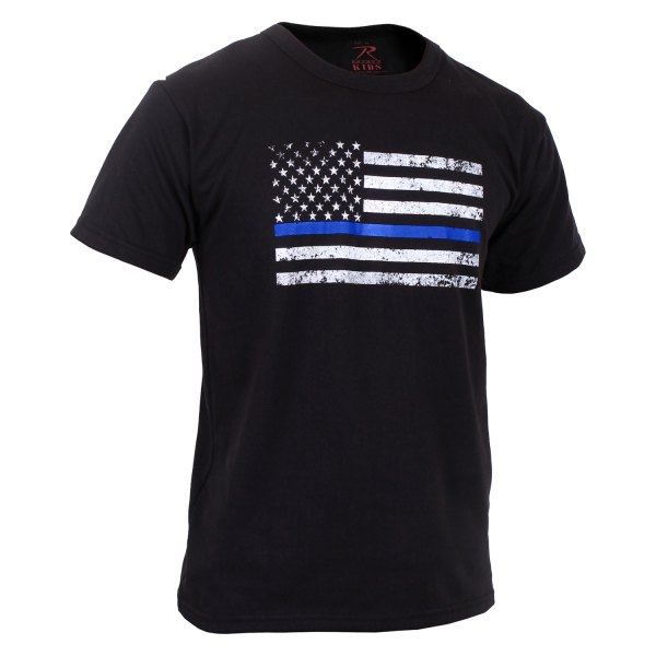Rothco® - Thin Blue Line Kid's Medium Black T-Shirt