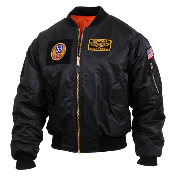Rothco® - MA-1 Men's X-Small Black Flight Jacket with Patches