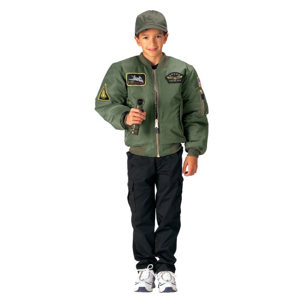Rothco® - Kid's X-Large Sage Green Flight Jacket with Patches