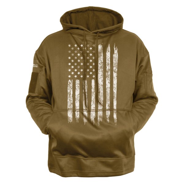 Rothco® - Distressed U.S. Flag Men's Large Brown Pullover Hoodie with Concealed Carry