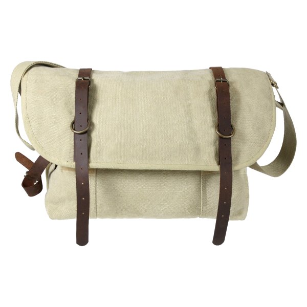 Rothco® - 10" x 17" x 4" Khaki Explorer Tactical Shoulder Bag with Leather Accents