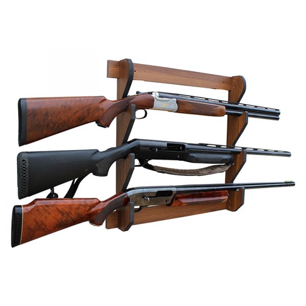 Rush Creek Creations® - 23.43" x 3.78" x 21.46" Dark Walnut Wood Wooden 3-Gun Wall Mount Rifle Gun Rack