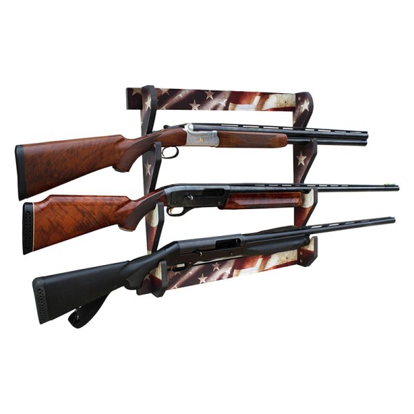 Rush Creek Creations® - 23.43" x 3.78" x 21.46" Americana Wooden 3-Gun Wall Mount Rifle Gun Rack