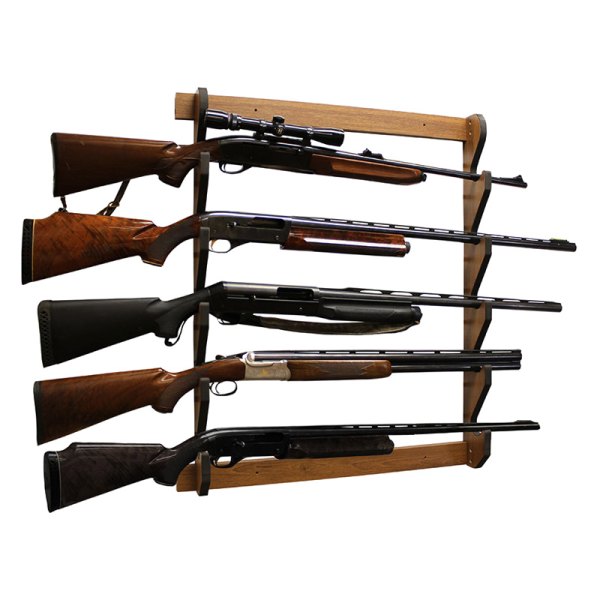 Rush Creek Creations® - 29.53" x 3.78" x 33.07" Dark Walnut Wood Wooden 5-Gun Wall Mount Rifle Gun Rack