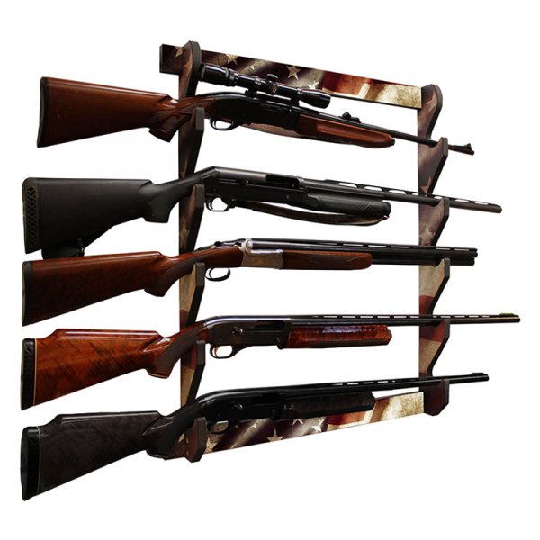 Rush Creek Creations® - 29.53" x 3.78" x 33.07" Americana Wooden 5-Gun Wall Mount Rifle Gun Rack