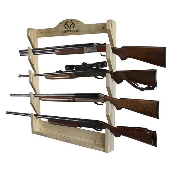 Rush Creek Creations® - Realtree™ 20.85" x 28.54" x 3.5" Wood Wooden 4-Gun Wall Mount Rifle Gun Rack
