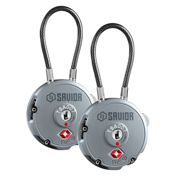 Savior Equipment® - 3-Digit 3.35" SW Gray Zinc Alloy Keyless Lock Cable Lock, 2 Pieces