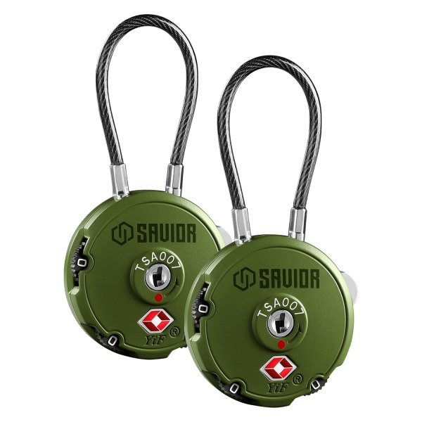 Savior Equipment® - 3-Digit 3.35" OD Green Zinc Alloy Keyless Lock Cable Lock, 2 Pieces