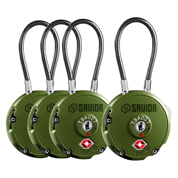 Savior Equipment® - 3-Digit 3.35" OD Green Zinc Alloy Keyless Lock Cable Lock, 4 Pieces