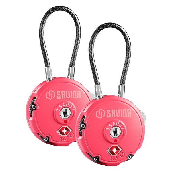 Savior Equipment® - 3-Digit 3.35" Prison Pink Zinc Alloy Keyless Lock Cable Lock, 2 Pieces
