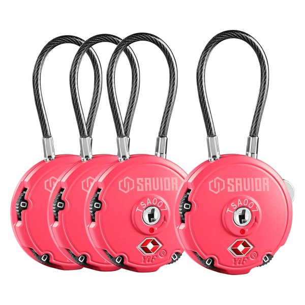 Savior Equipment® - 3-Digit 3.35" Prison Pink Zinc Alloy Keyless Lock Cable Lock, 4 Pieces