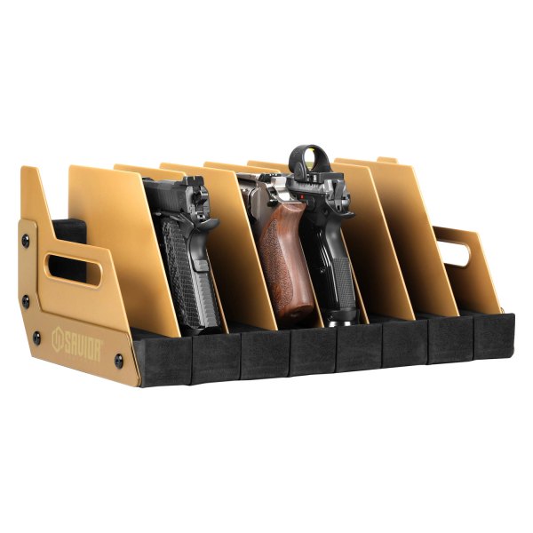 Savior Equipment® - 7" x 16.5" x 9.5" Tan Metal 8-Gun Floor Pistol Gun Rack